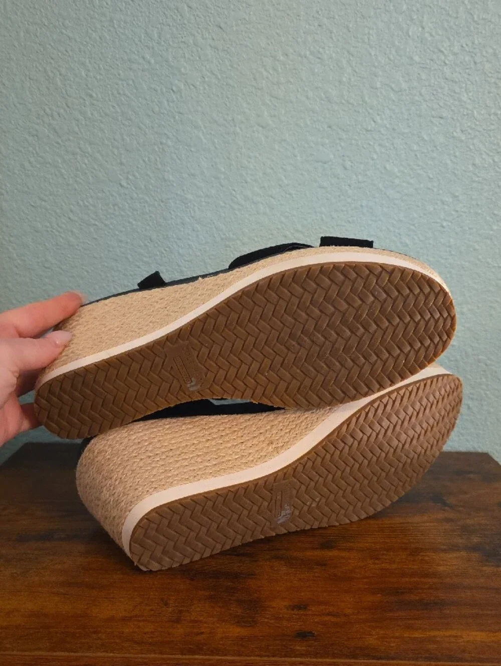 Cole Haan Black Suede Espadrille Wedge Sandals